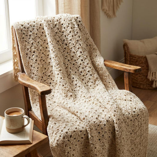 Close-up of granny stitch blankets bags garments and more crochet showing the stitch pattern clearly
