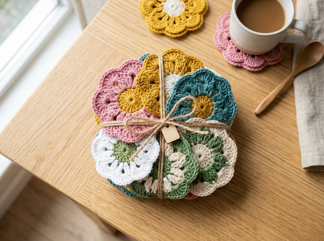 Bouquet-Style Crochet Flower Coaster Set Pattern