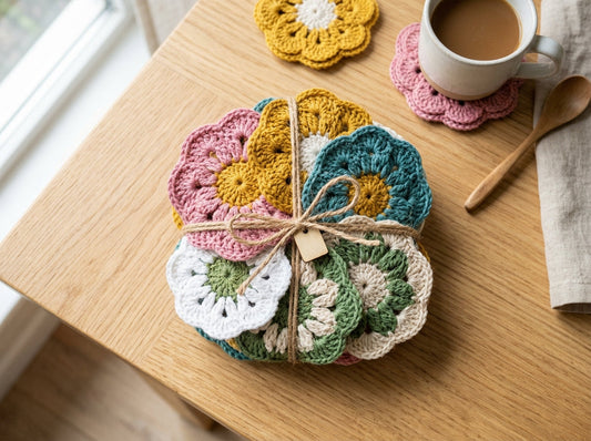 Bouquet-Style Crochet Flower Coaster Set Pattern