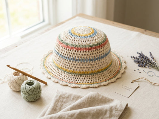 Breathable mesh crochet bucket hat in light cotton