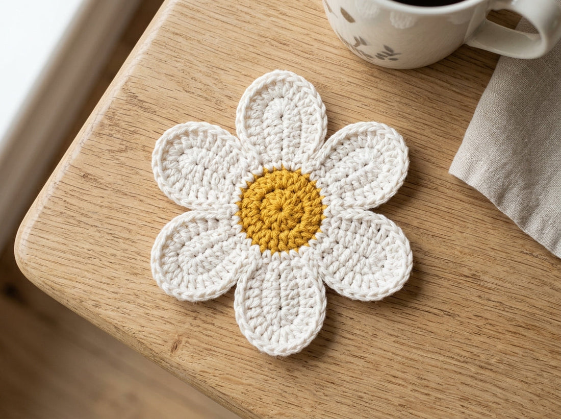 Classic Six-Petal Daisy Crochet Coaster Pattern for Beginners