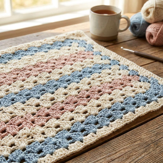 Close-up of granny stitch color change tips for cleaner stripes and neater joins crochet showing the stitch pattern clearly