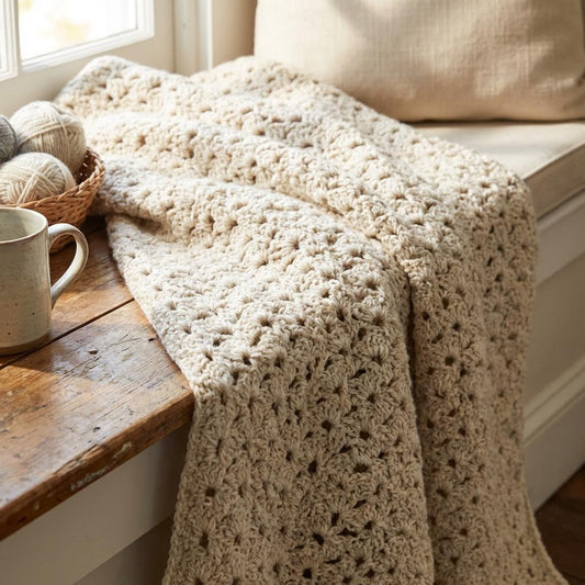 Close-up of granny stitch easy or hard skill level speed and learning curve crochet showing the stitch pattern clearly