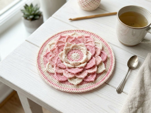 Layered Tulip-Inspired Crochet Flower Coaster Pattern