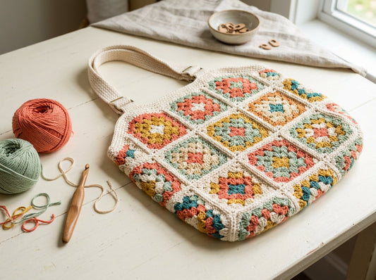 Granny square crochet market tote