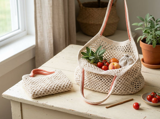 Fold-flat crochet farmers market bag