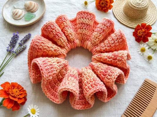 Ruffled statement crochet scrunchie with bold volume