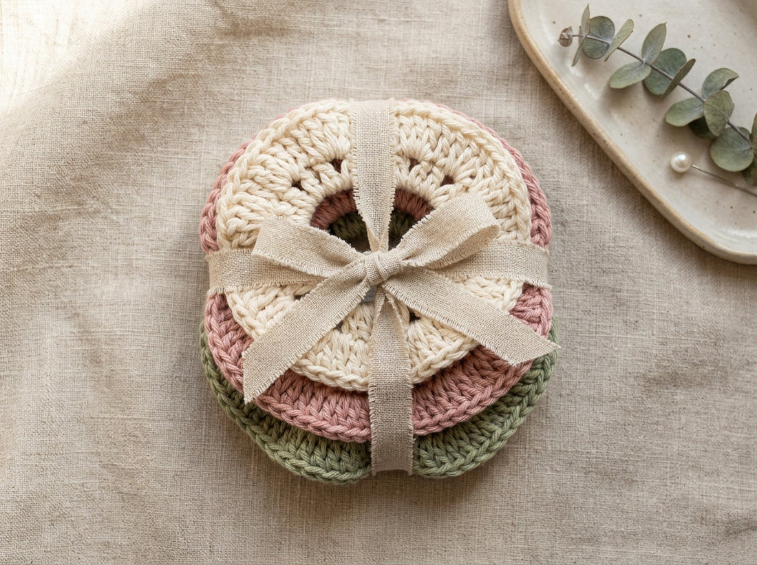Matching crochet scrunchie gift set in coordinated colors