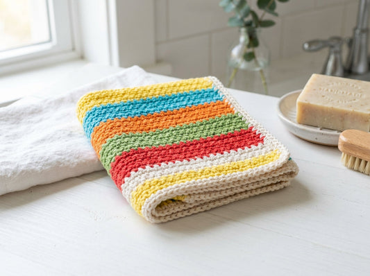 Striped Cotton Crochet Washcloth Pattern