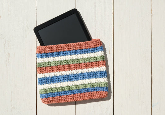 Striped Scrap-Yarn Crochet Kindle Sleeve