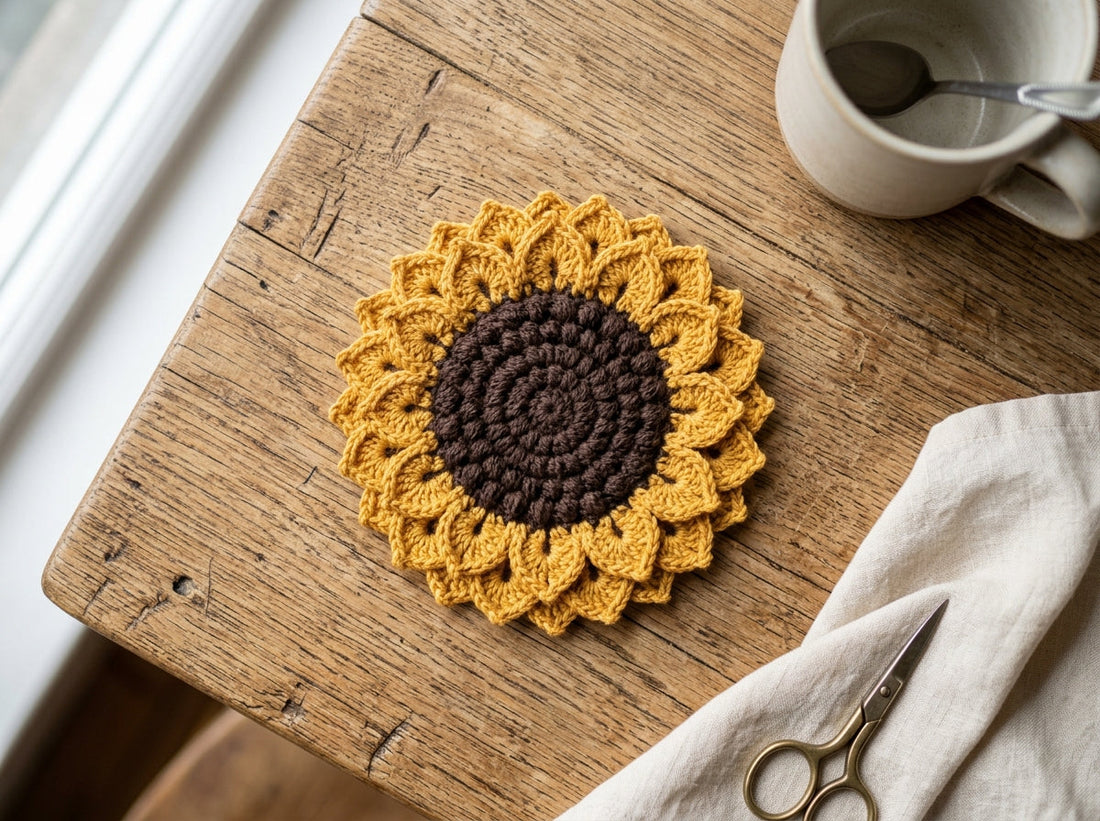 Sunflower-Style Crochet Coaster Pattern with Bold Petals