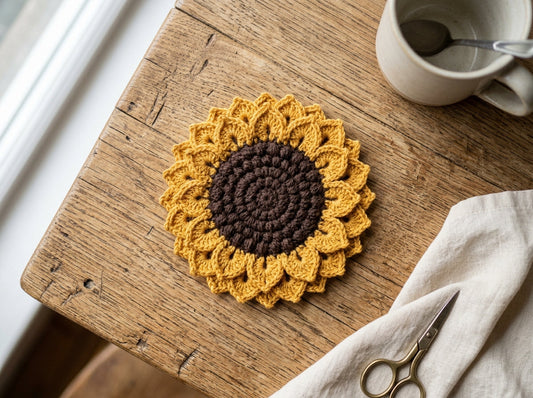 Sunflower-Style Crochet Coaster Pattern with Bold Petals