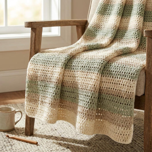 Close view of striped half double crochet mesh stitch fabric showing open mesh structure and stripe definition