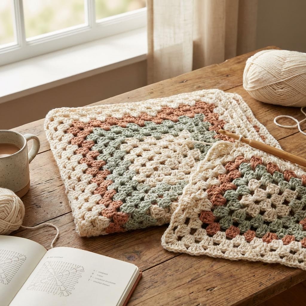 Close-up of granny stitch uneven tension gaps and shape problems explained crochet showing the stitch pattern clearly