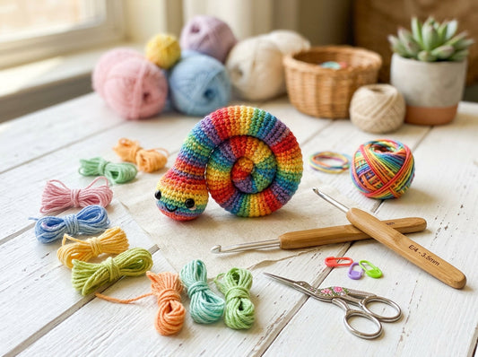 Rainbow scrap-yarn crochet worry worm