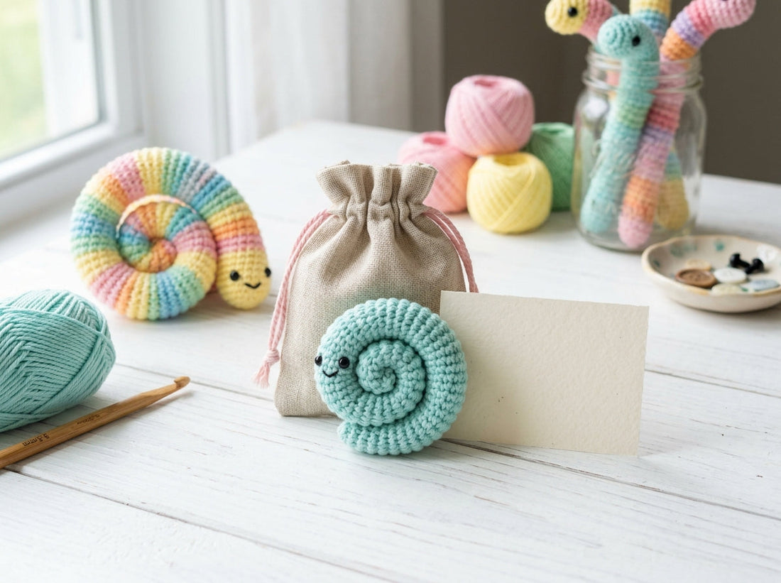 Mini pocket crochet worry worm with gift bag